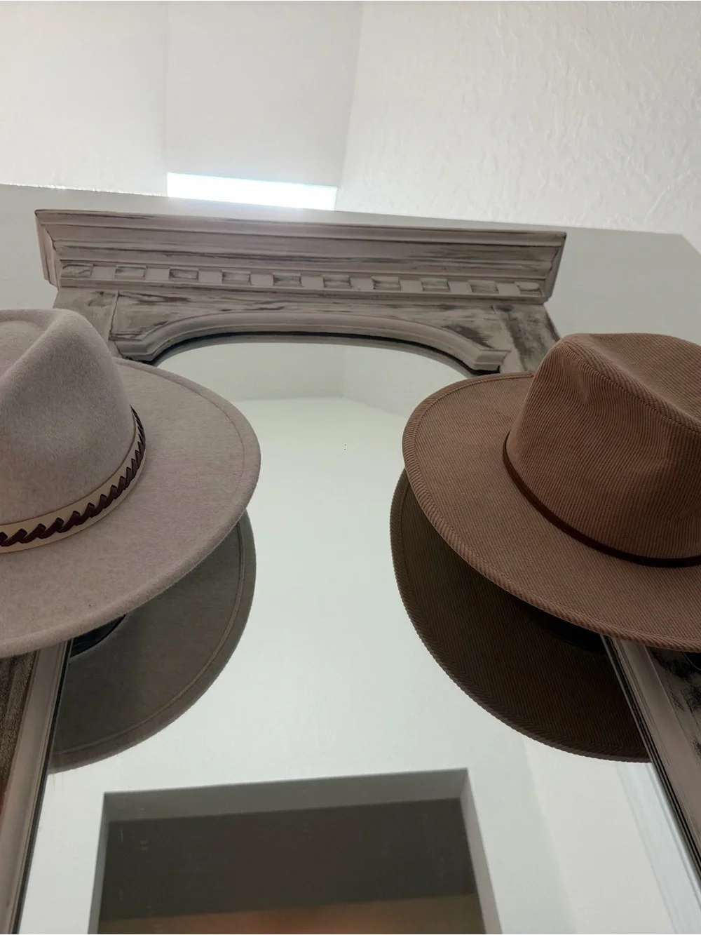 Womens Beige Hat with Braided Band // Corduroy hat with leather band
